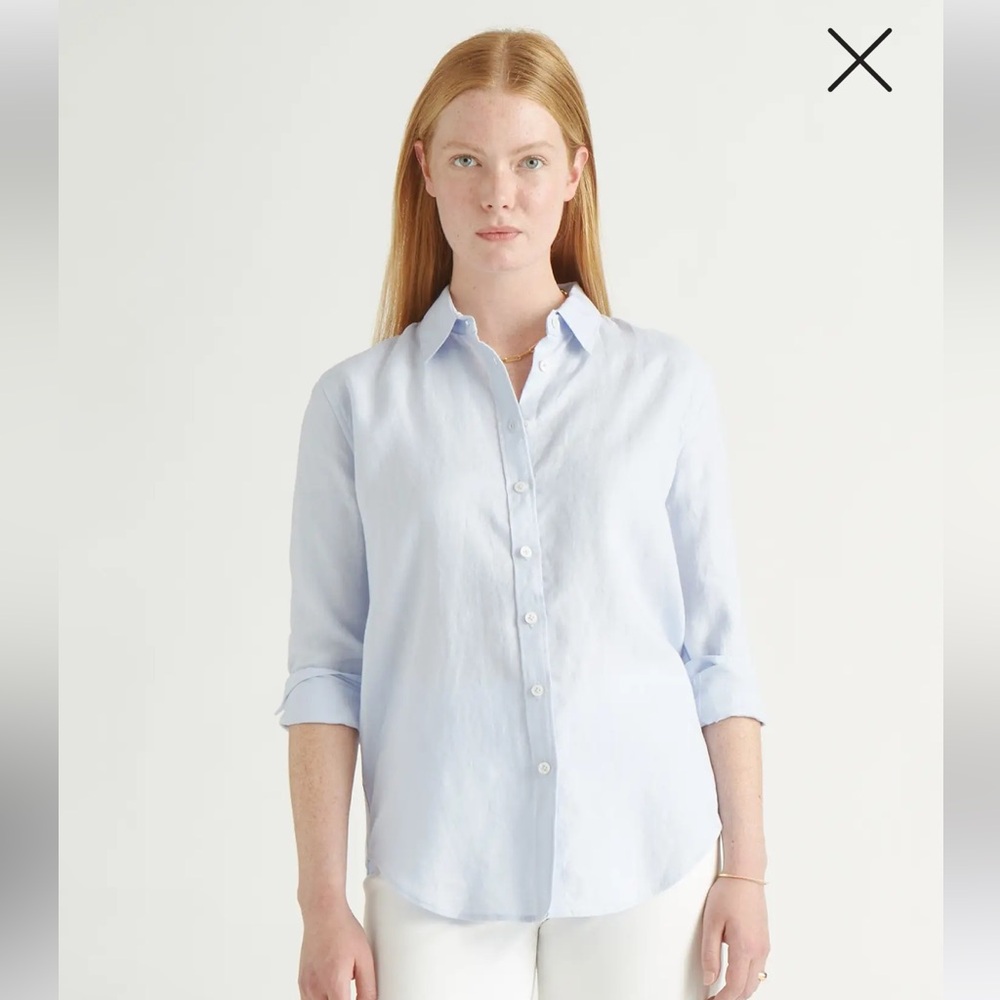 Quince Womens 100% European Linen Long Sleeve Button Down Shirt Light Blue Large